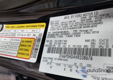 2017 Ford Fusion Se из США, поврежденный, VIN 3FA6P0HD4HR338676